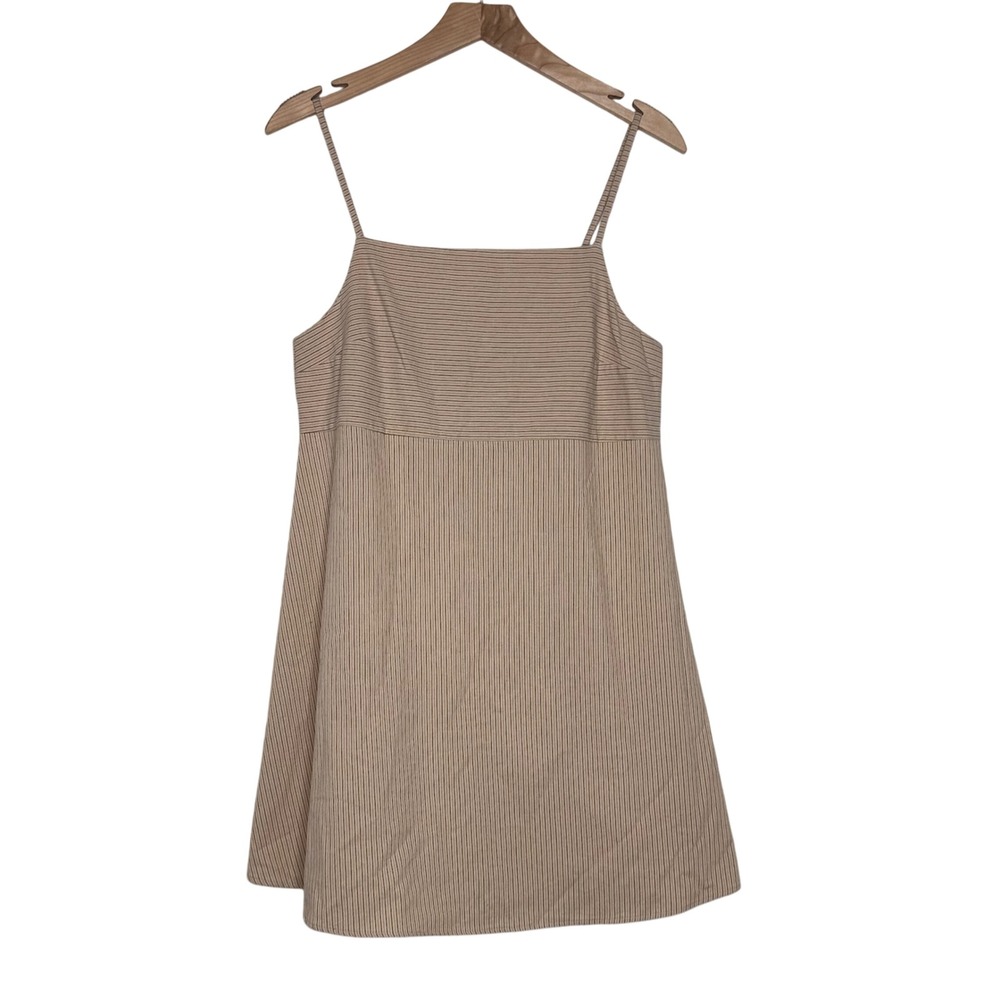 Zara Women's Mini Dress Striped Sleeveless Tie Back Casual Beige Festival Date